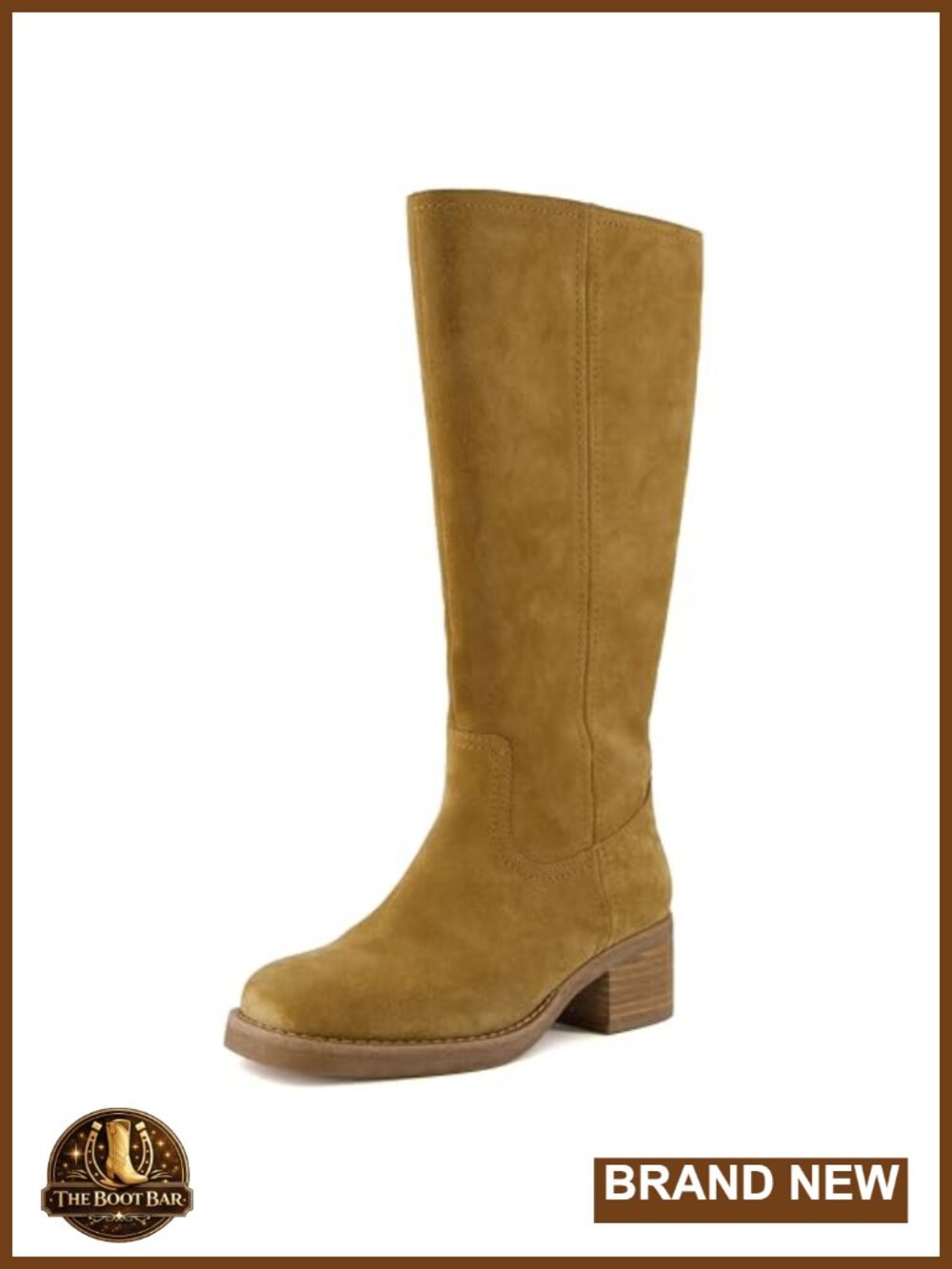 Genuine Leather Knee High Boots Womens Chunky Block Heel Pull On Tall